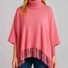 Winter Fleece Poncho with High Neck, Tassel Design & Adjustable Short Sleeves