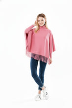 Winter Fleece Poncho with High Neck, Tassel Design & Adjustable Short Sleeves